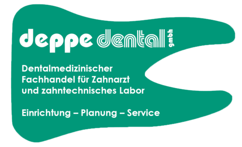 Logo deppe dental gmbh grüner Zahn mit weißer Logo Schrift deppe dental gmbh